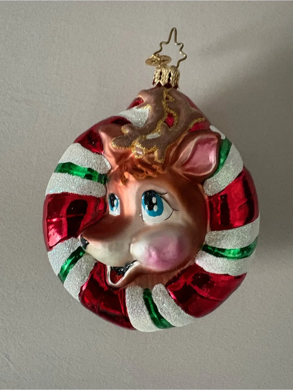 Christopher Radco Santa/Reindeer Double Sided Glass Ornament 2002